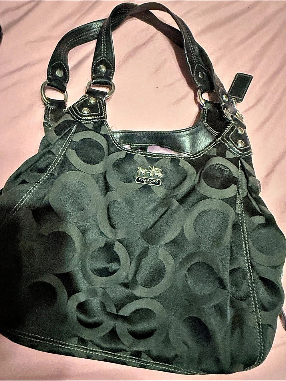 Coach Madison Op Art Maggie Shoulder Bag Black Hobo Bag